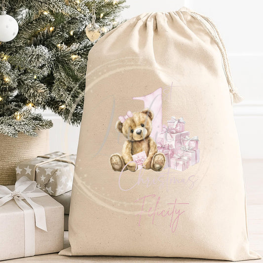 Personalised Teddy Bear 1st Christmas Sack