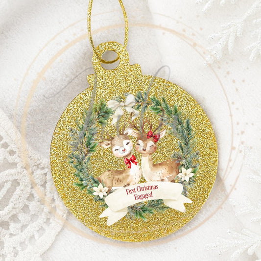 First Christmas Engaged Reindeer Bauble
