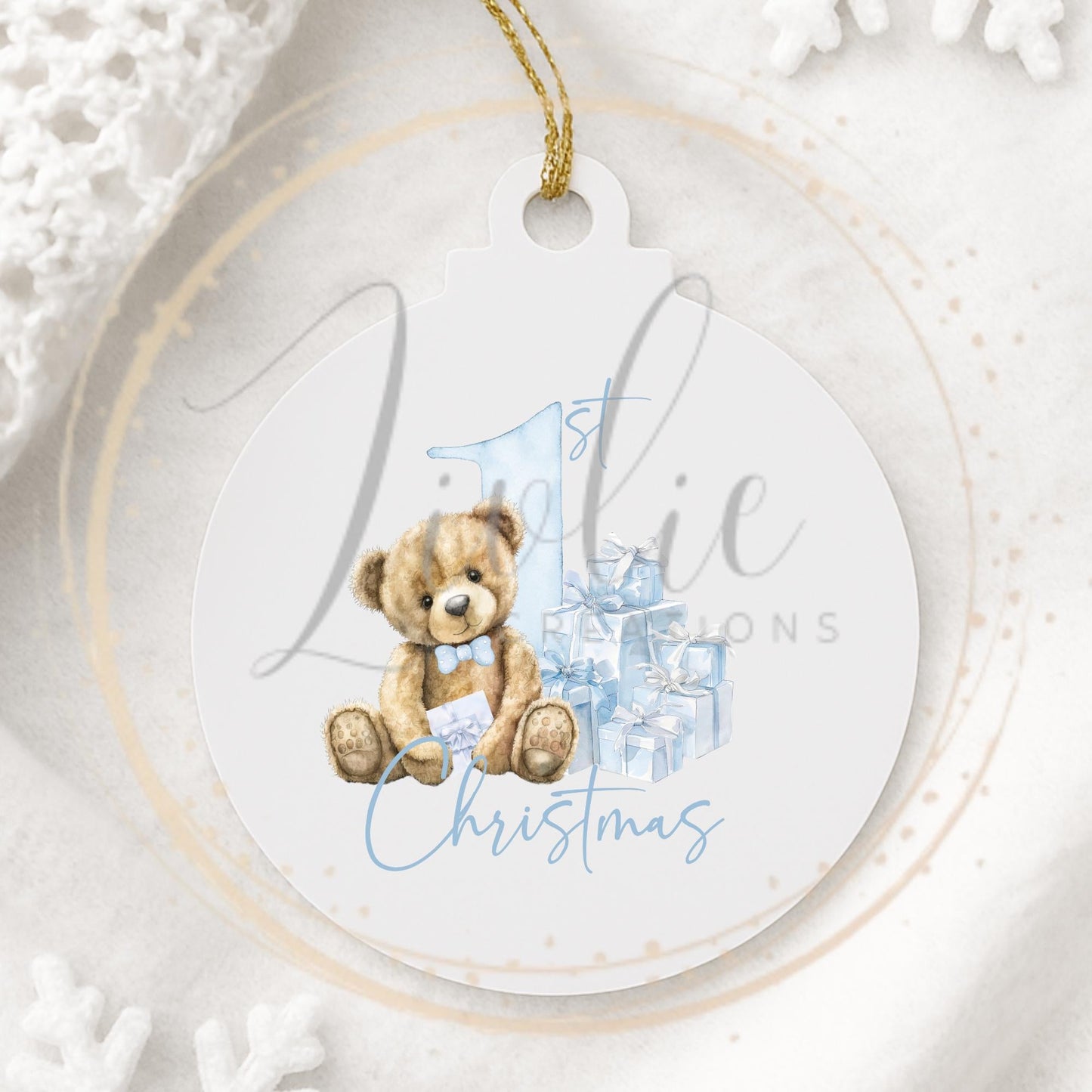 Baby's First Christmas Blue Teddy Bear Bauble