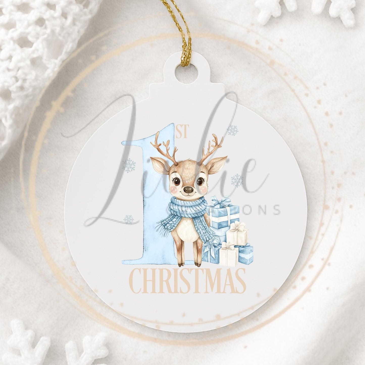 Baby's First Christmas Blue Reindeer Bauble
