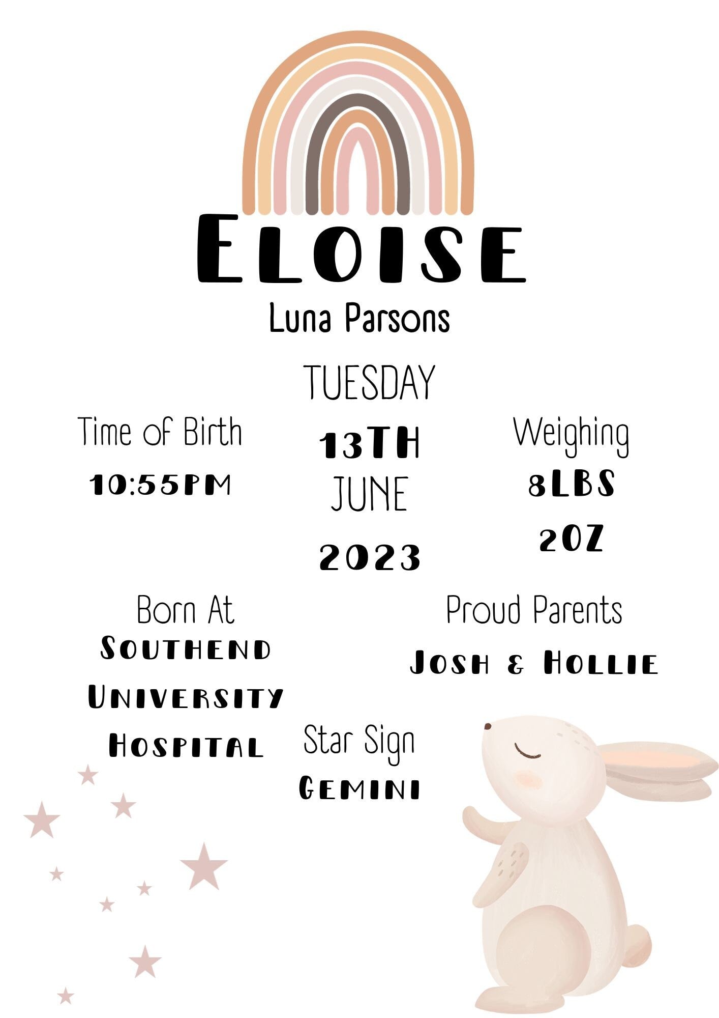 Personalised Boho Birth Announcement Print