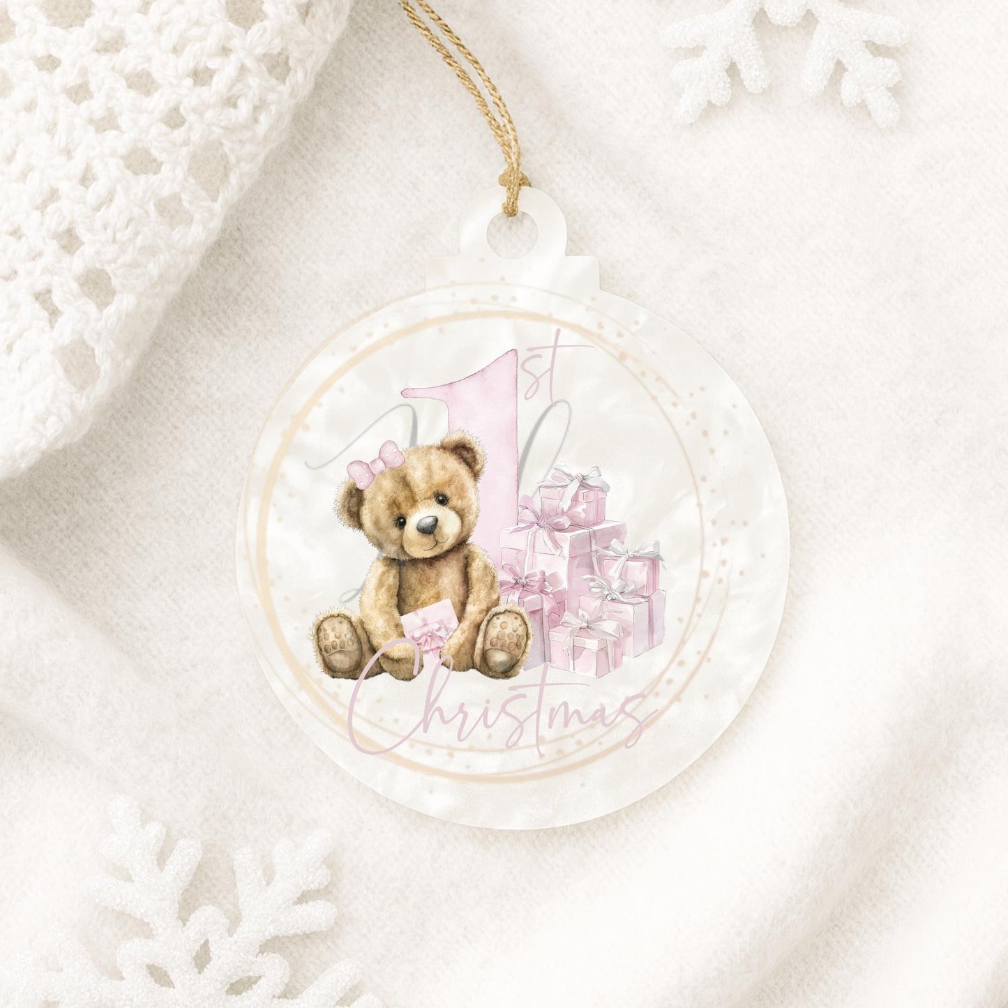 Baby's First Christmas Pink Teddy Bear Bauble