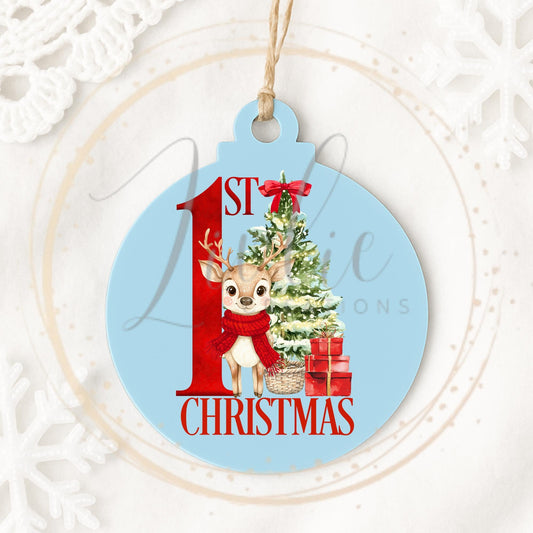 Baby's First Christmas Bauble Red Reindeer