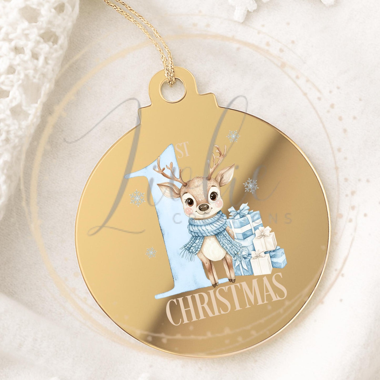 Baby's First Christmas Blue Reindeer Bauble