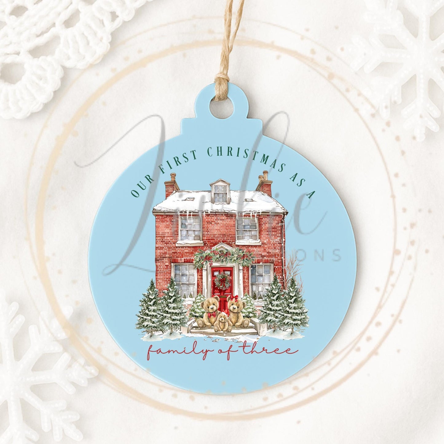 Family of 3 Christmas Ornament: Personalized First Christmas Bauble