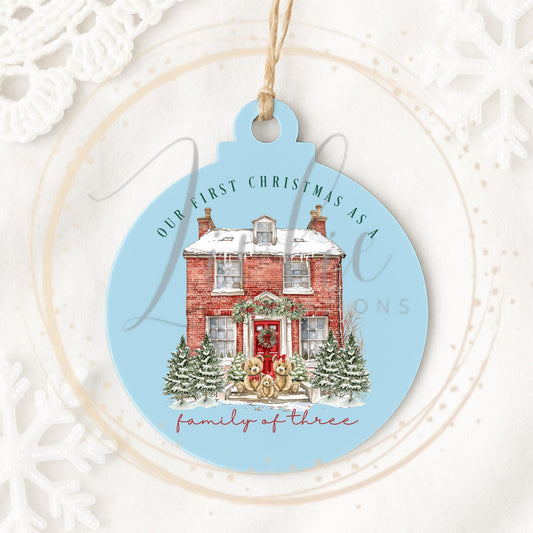 Family of 3 Christmas Ornament: Personalized First Christmas Bauble