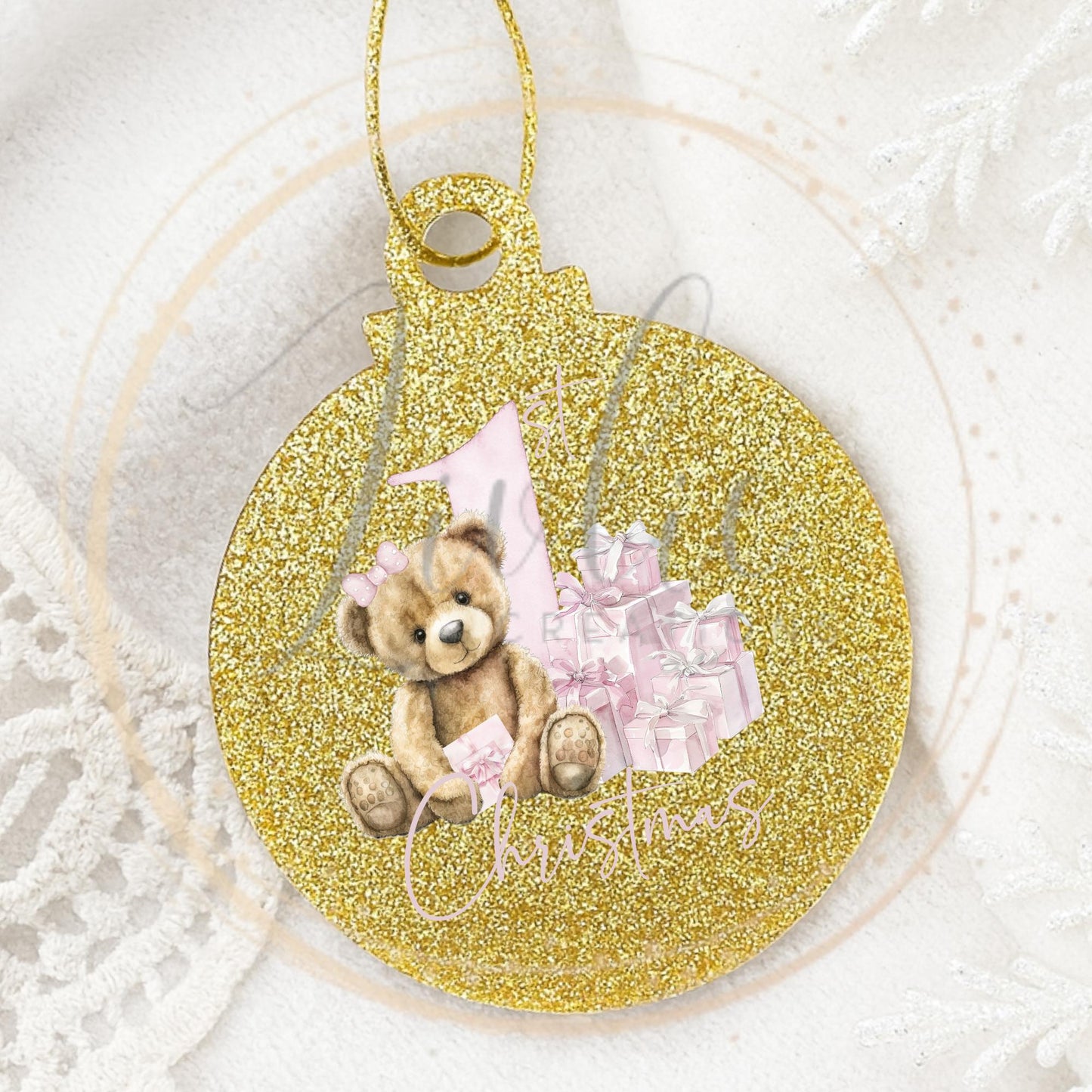 Baby's First Christmas Pink Teddy Bear Bauble