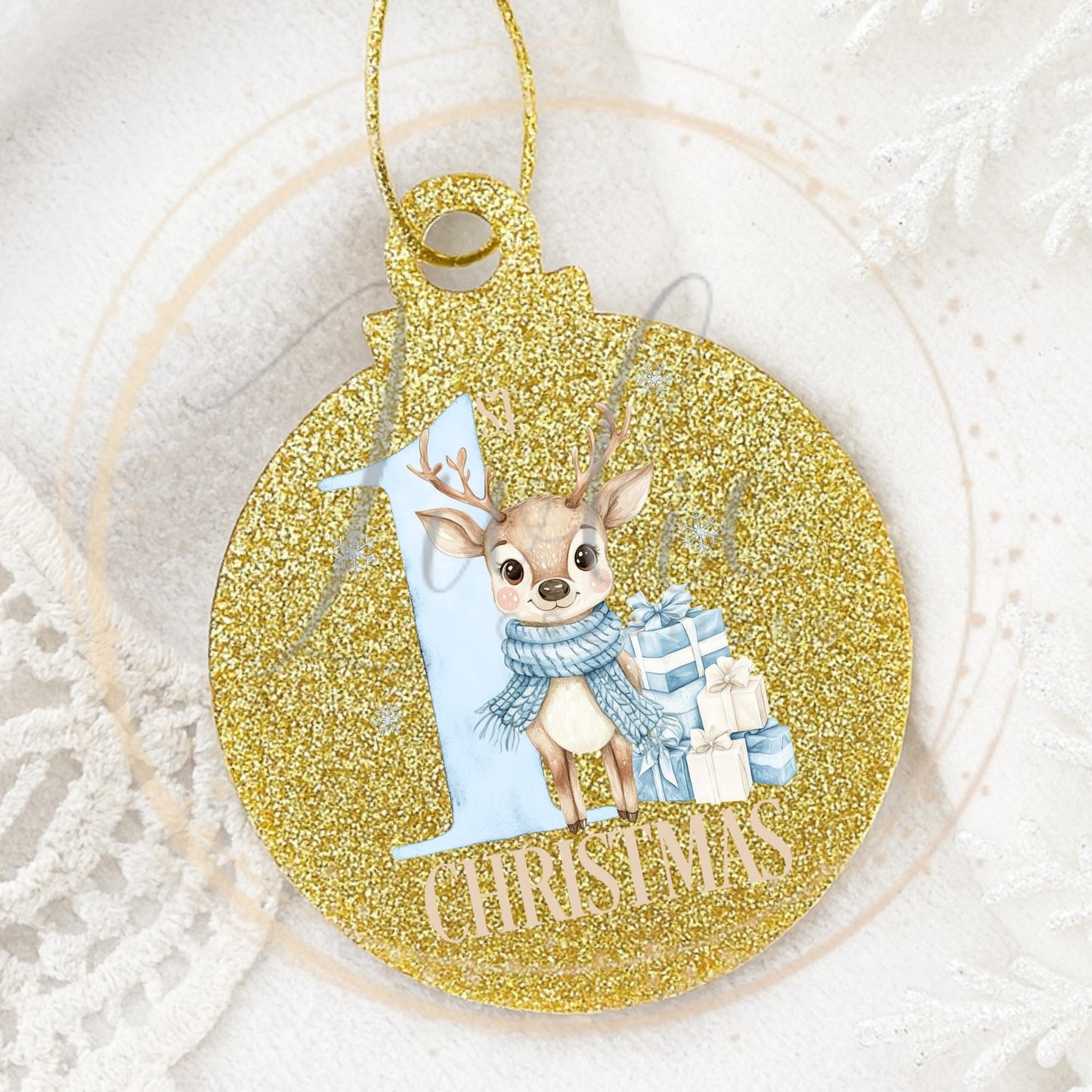Baby's First Christmas Blue Reindeer Bauble