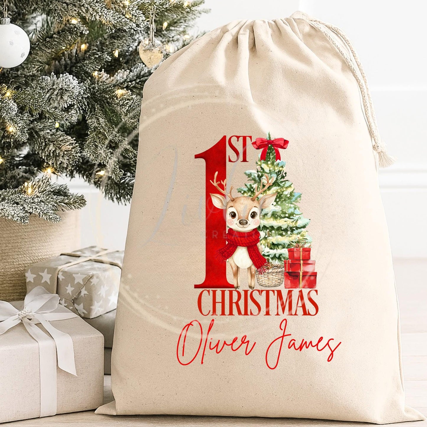 Personalised Reindeer 1st Christmas Sack