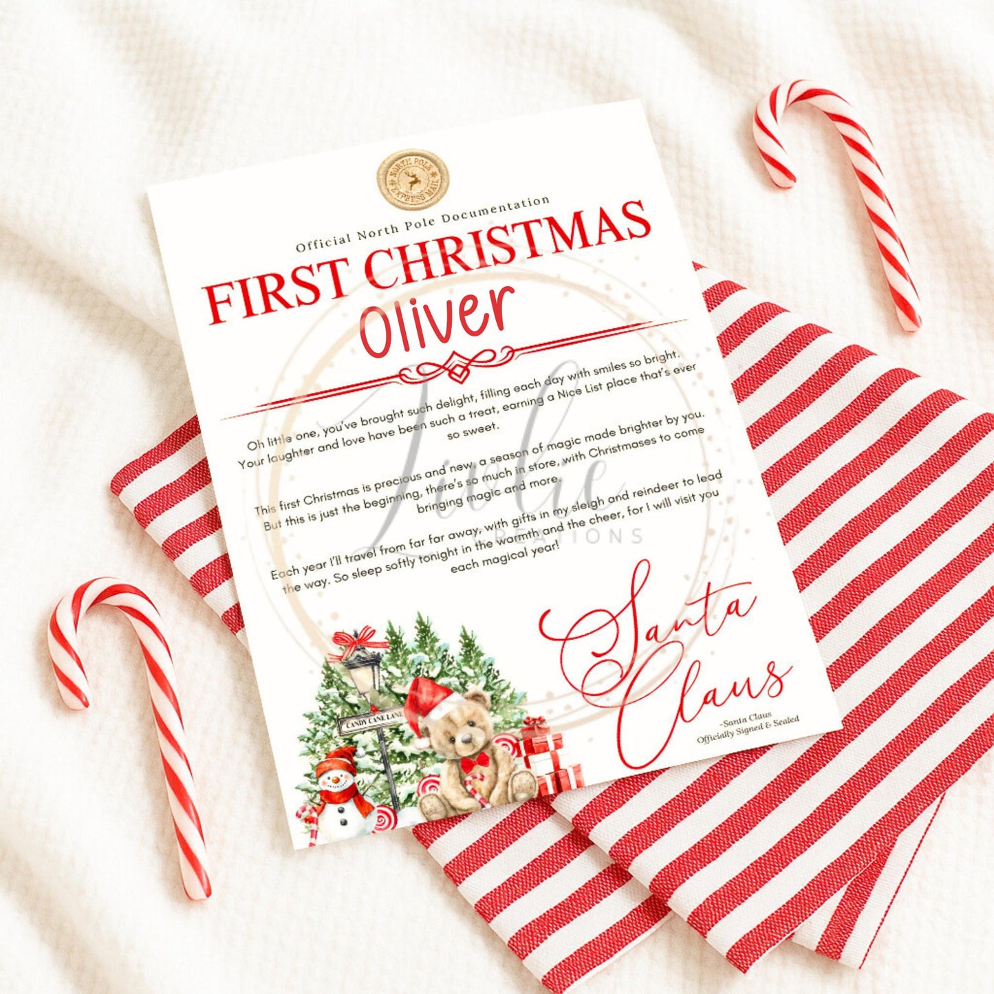 Personalised Letter From Santa: Candy Cane Collection, Christmas Keepsake