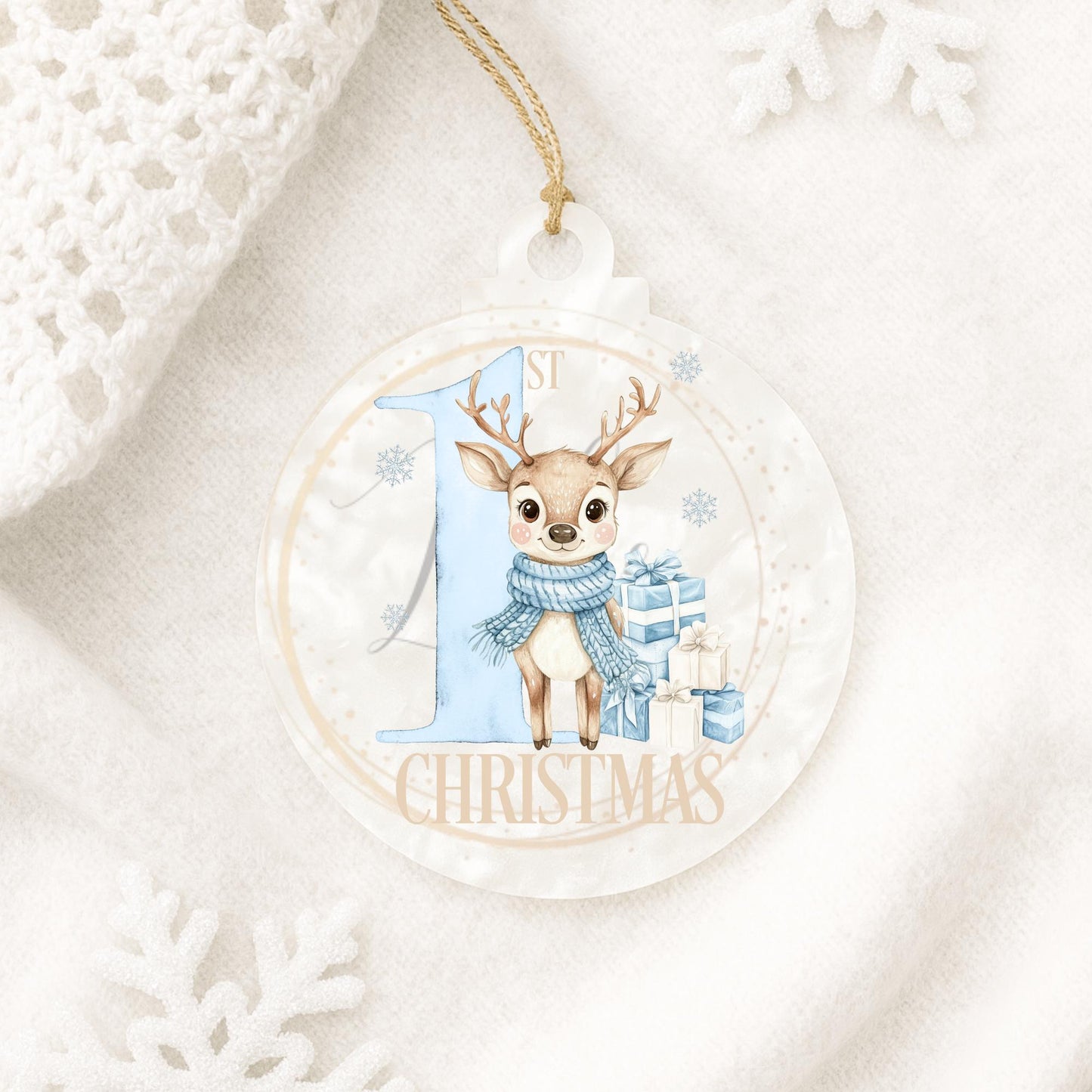 Baby's First Christmas Blue Reindeer Bauble