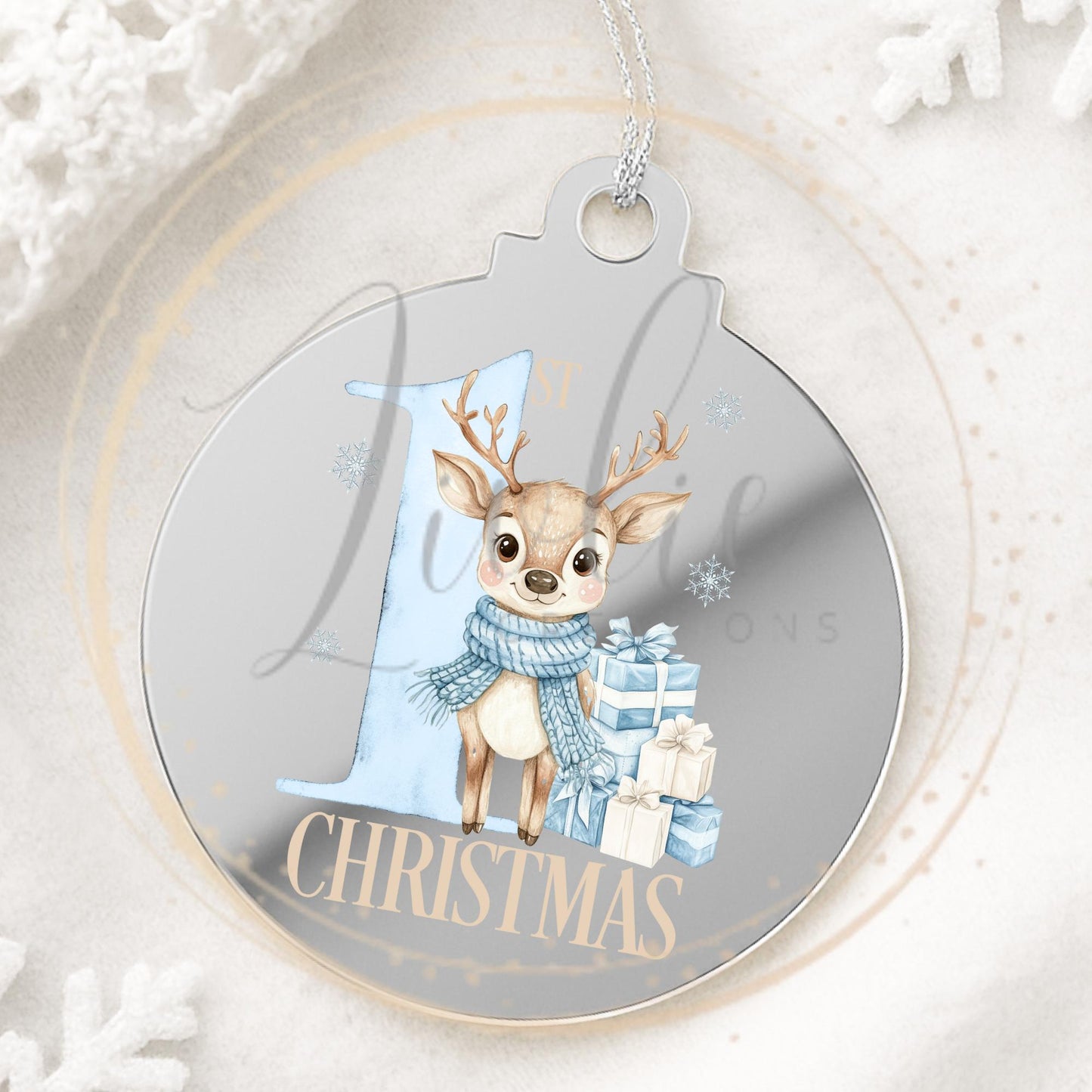 Baby's First Christmas Blue Reindeer Bauble