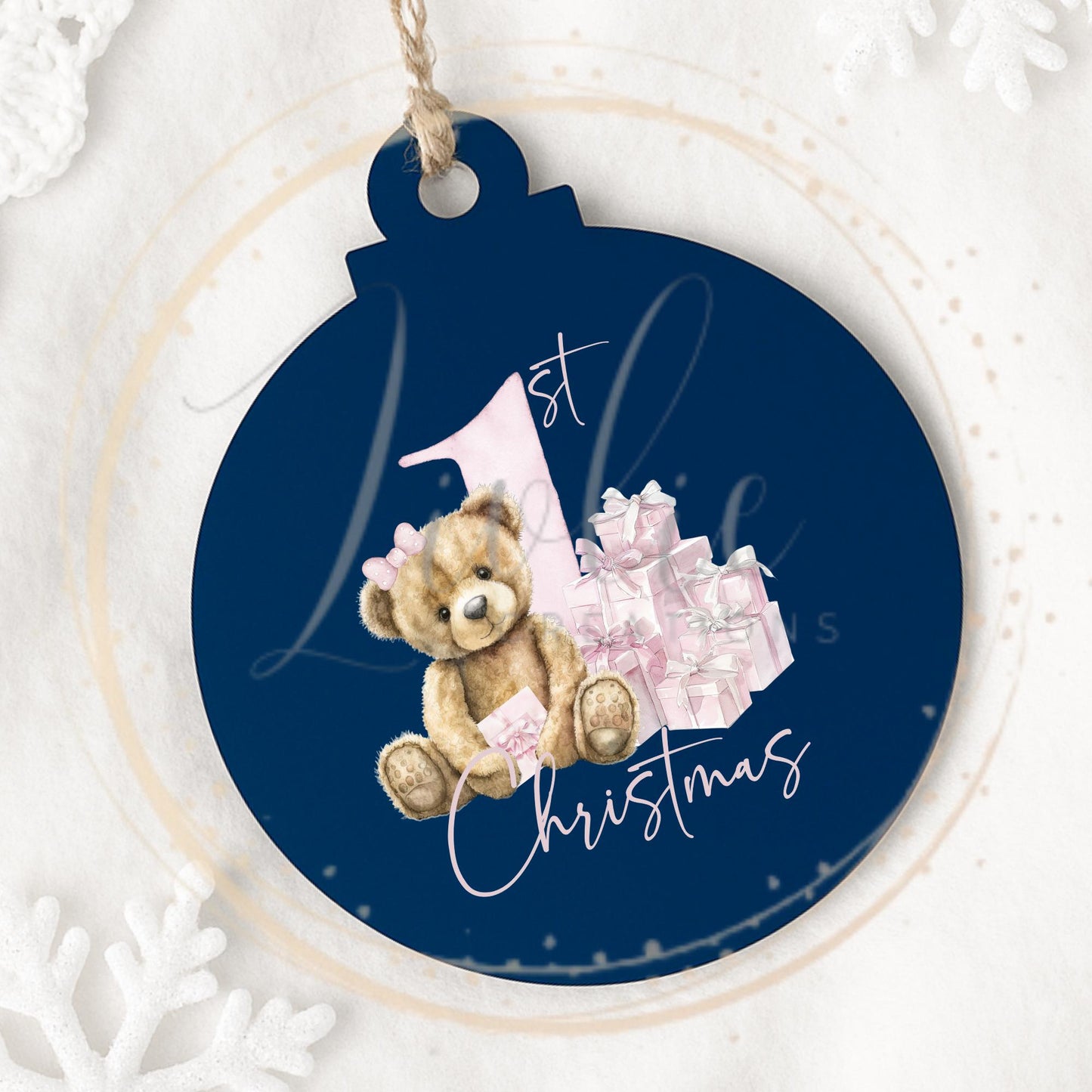 Baby's First Christmas Pink Teddy Bear Bauble