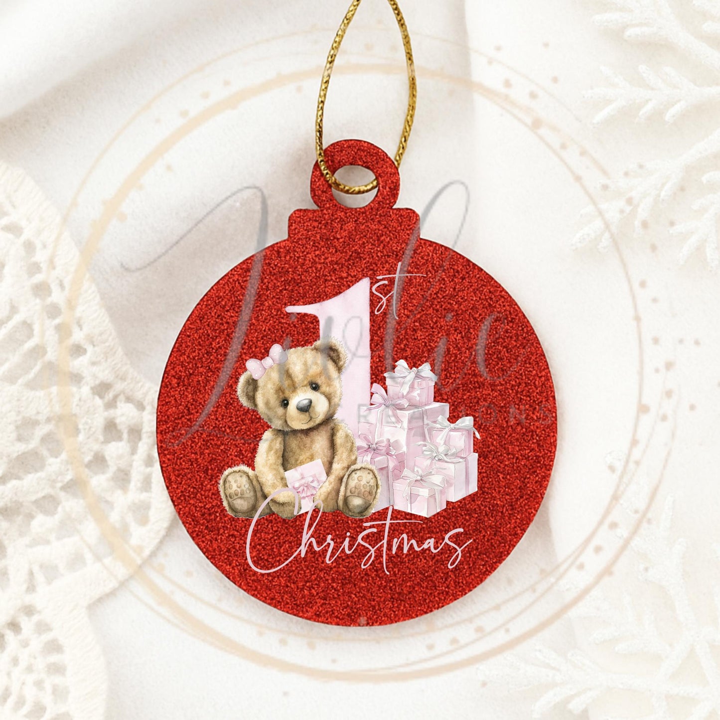 Baby's First Christmas Pink Teddy Bear Bauble