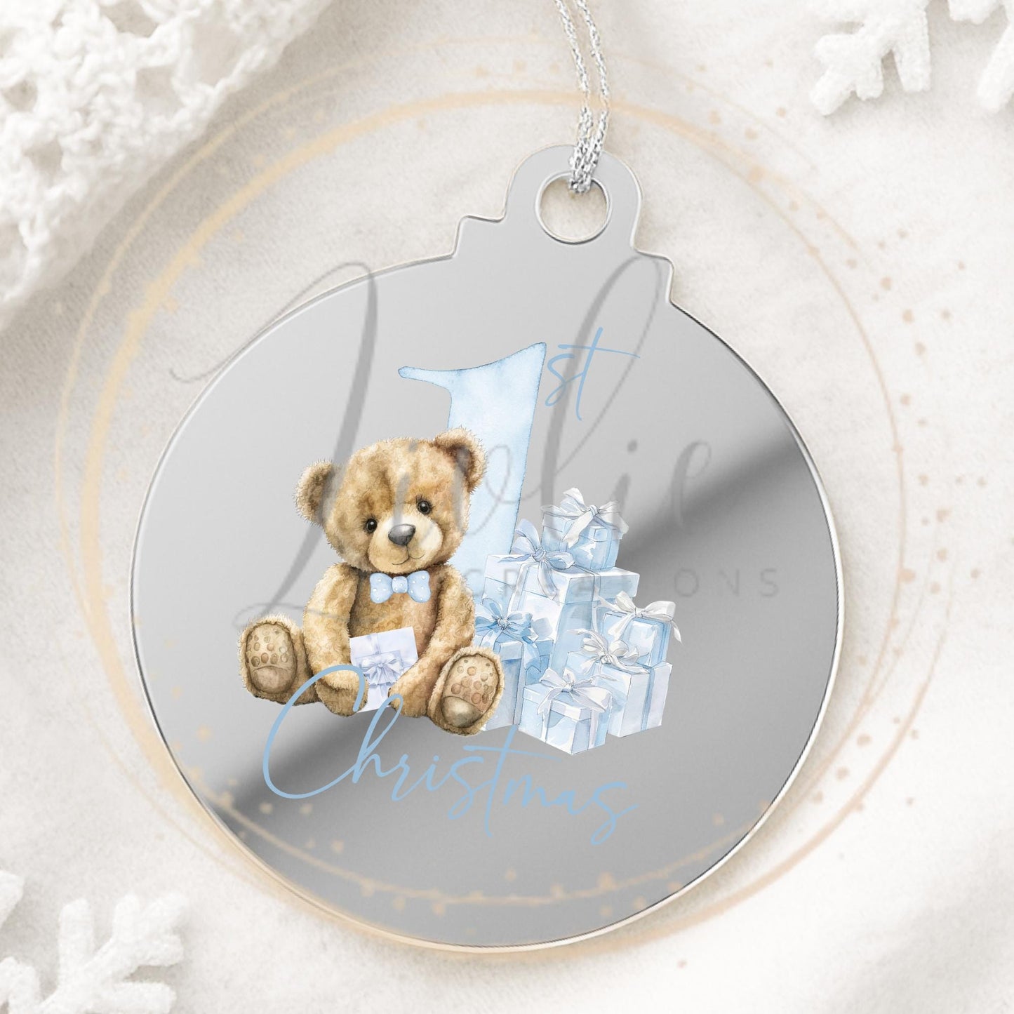 Baby's First Christmas Blue Teddy Bear Bauble