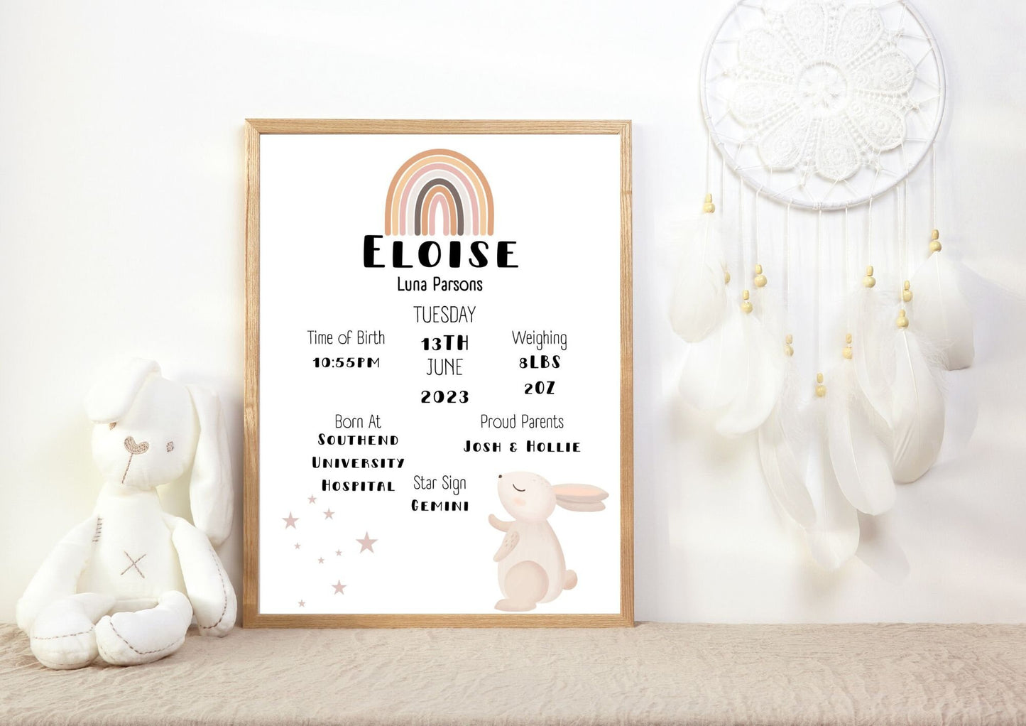 Personalised Boho Birth Announcement Print
