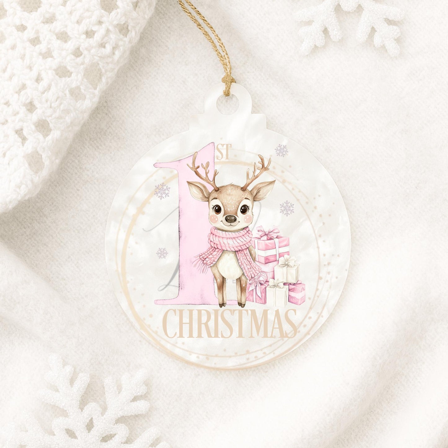 Baby's First Christmas Pink Reindeer Bauble