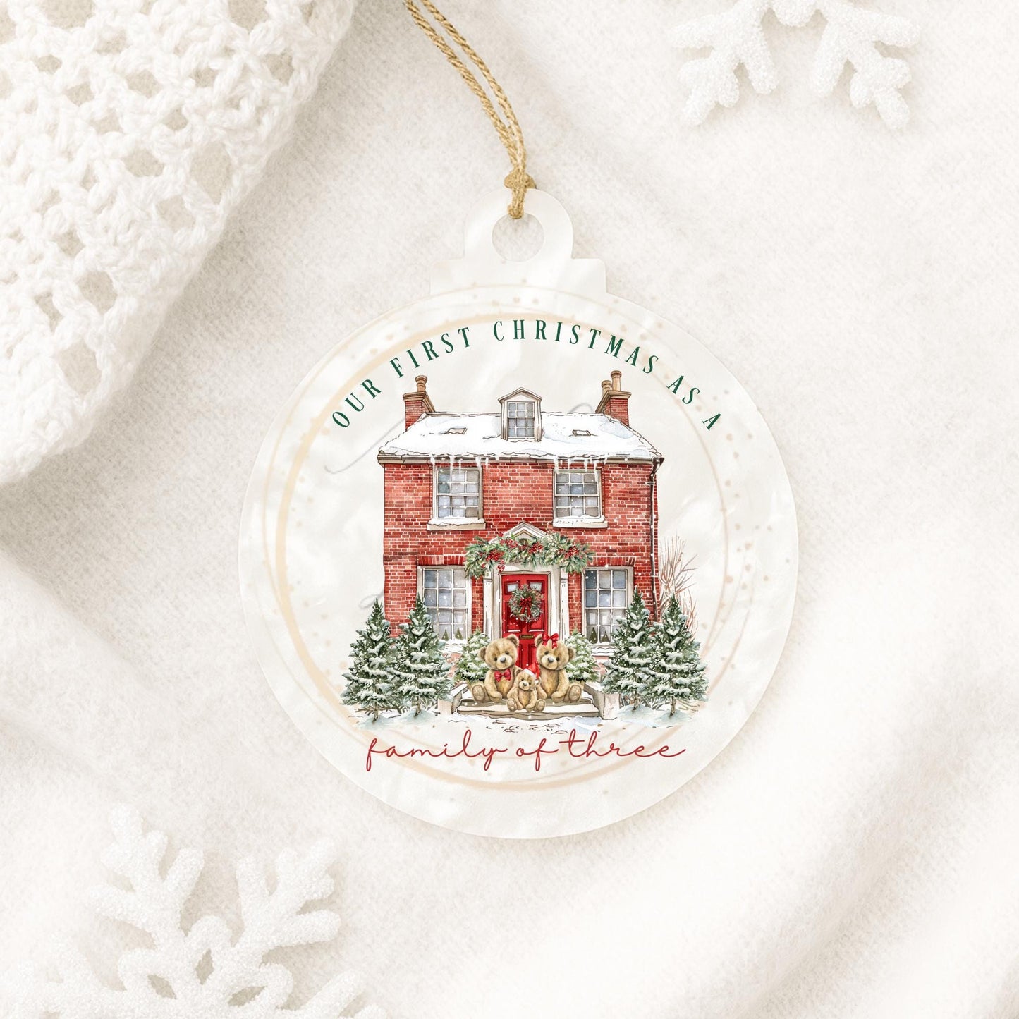 Family of 3 Christmas Ornament: Personalized First Christmas Bauble