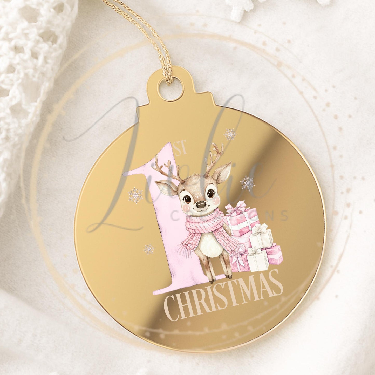 Baby's First Christmas Pink Reindeer Bauble