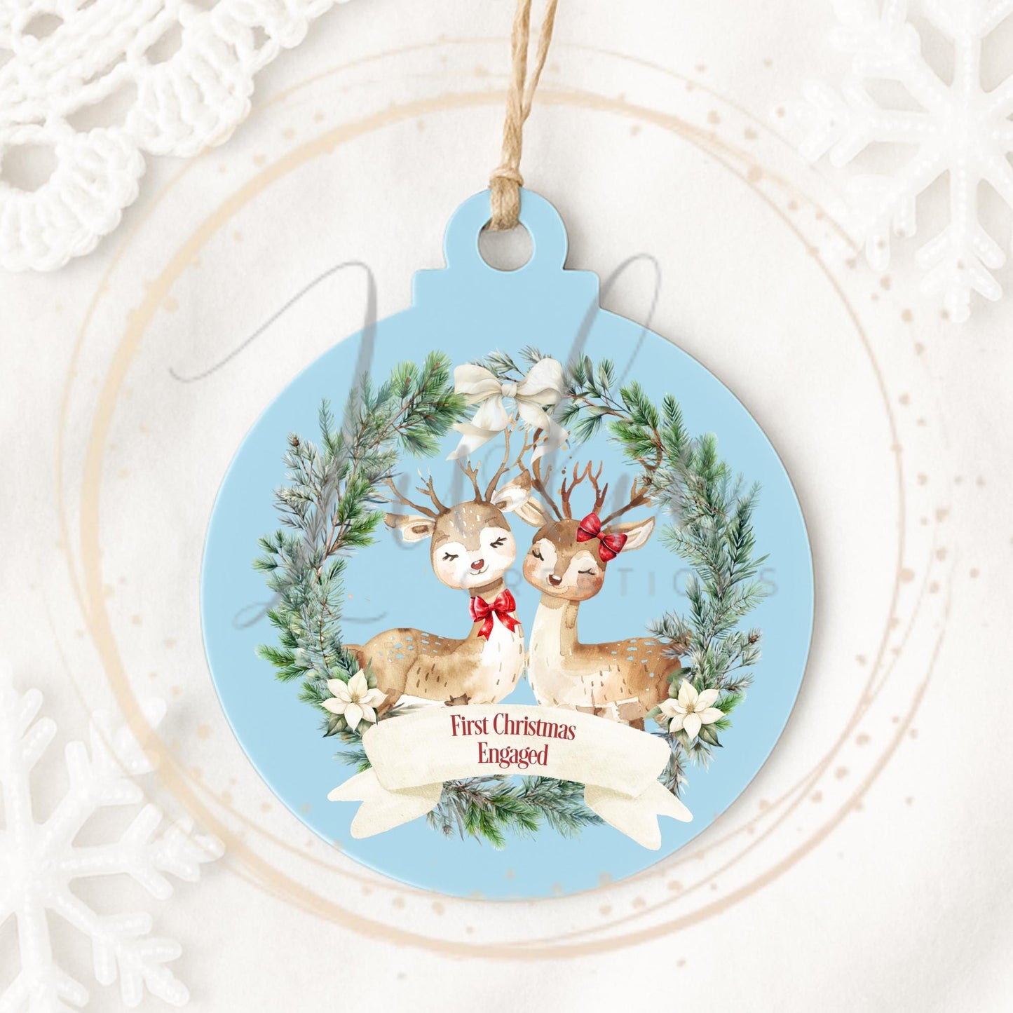 First Christmas Engaged Reindeer Bauble