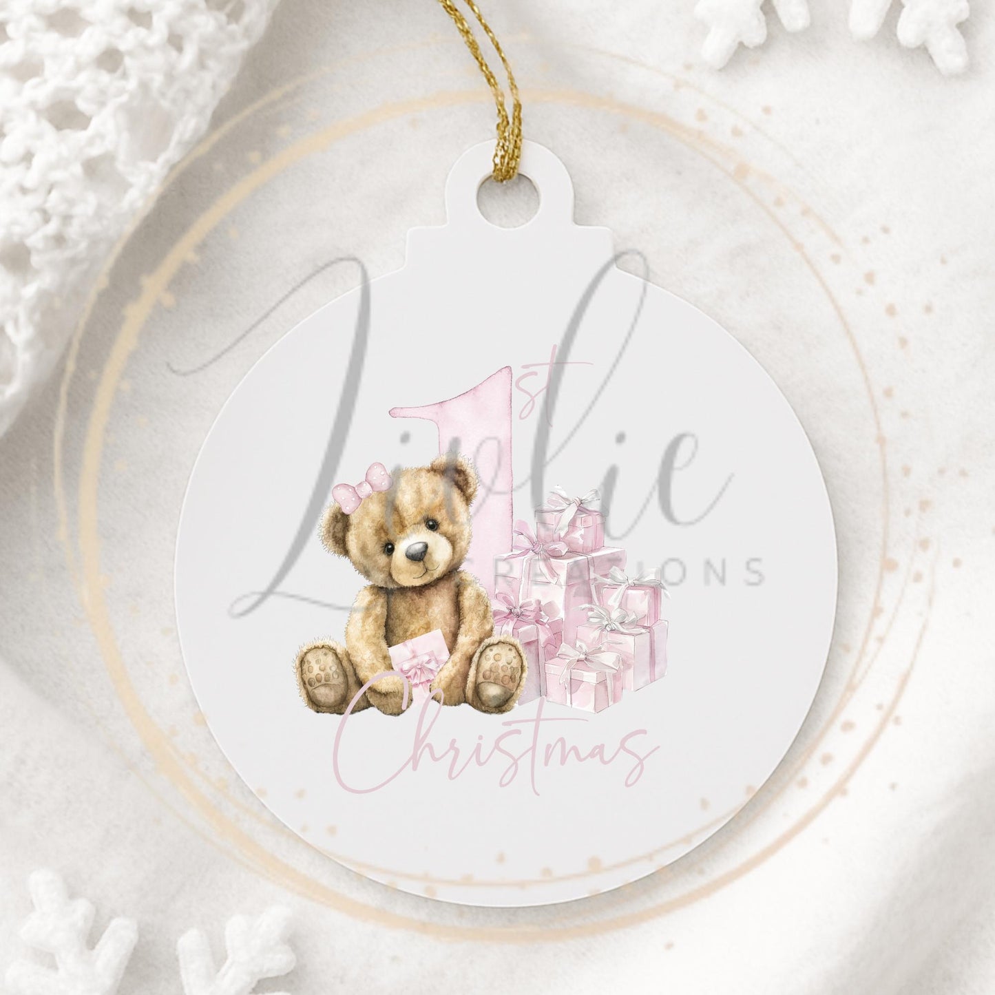 Baby's First Christmas Pink Teddy Bear Bauble