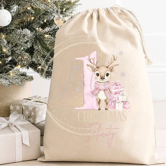 Personalised Reindeer 1st Christmas Sack