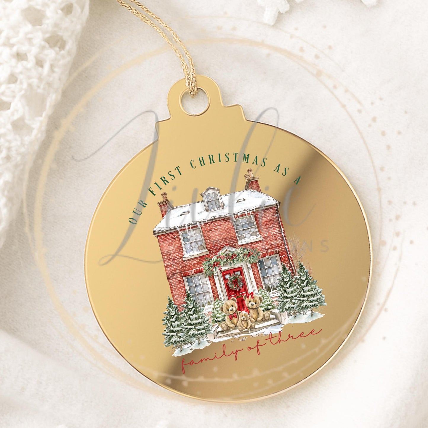 Family of 3 Christmas Ornament: Personalized First Christmas Bauble