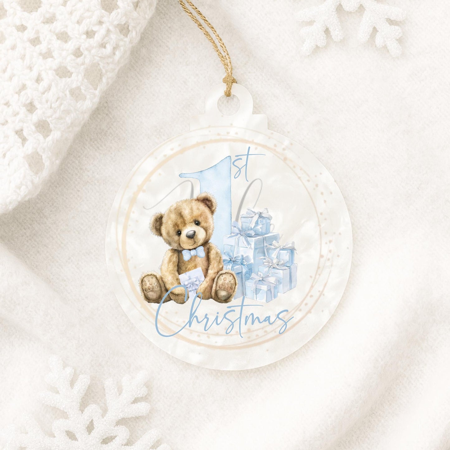 Baby's First Christmas Blue Teddy Bear Bauble
