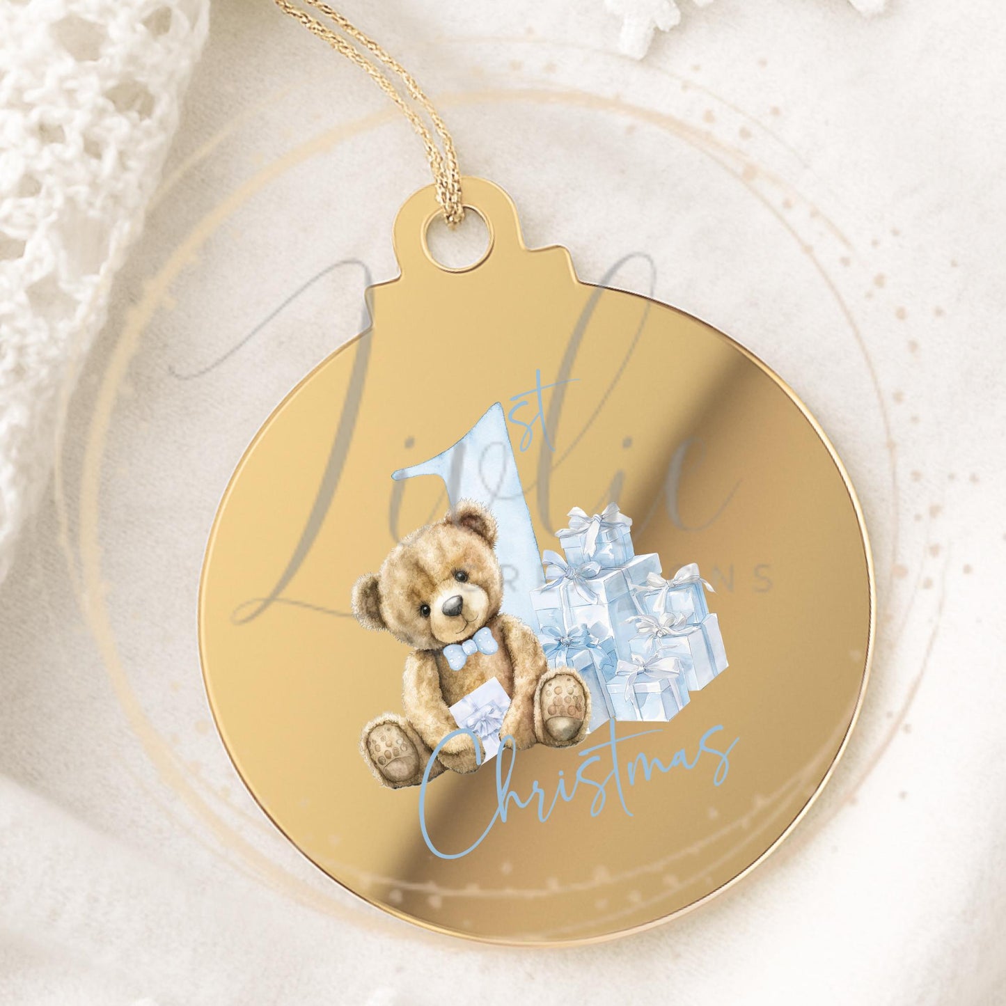Baby's First Christmas Blue Teddy Bear Bauble