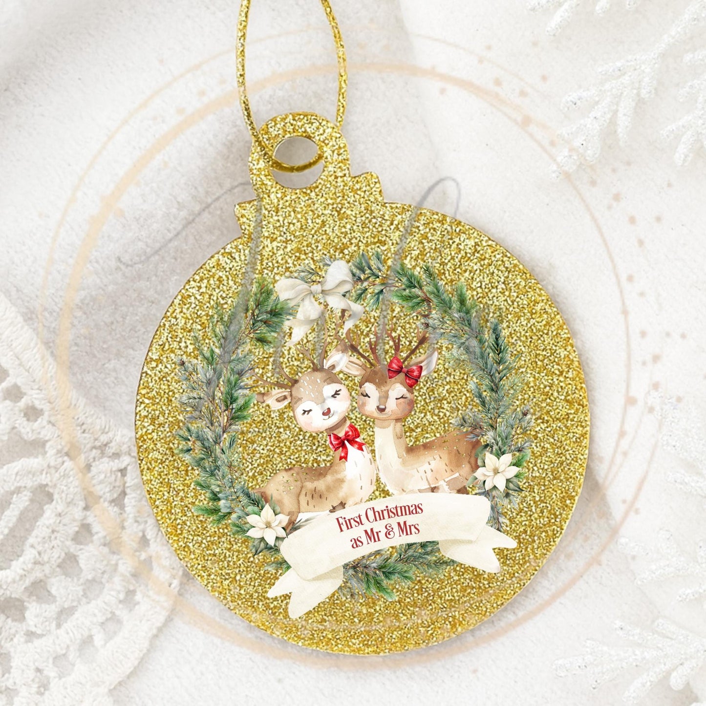First Christmas as Mr & Mrs Reindeer Bauble