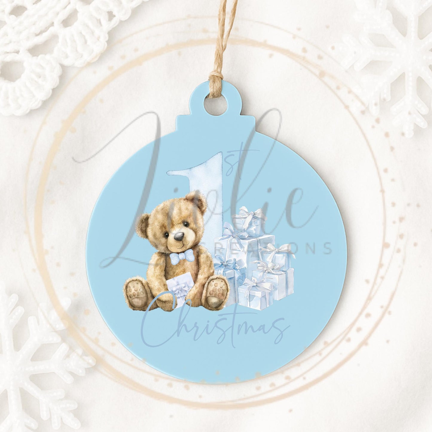 Baby's First Christmas Blue Teddy Bear Bauble