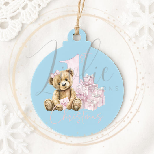 Baby's First Christmas Pink Teddy Bear Bauble
