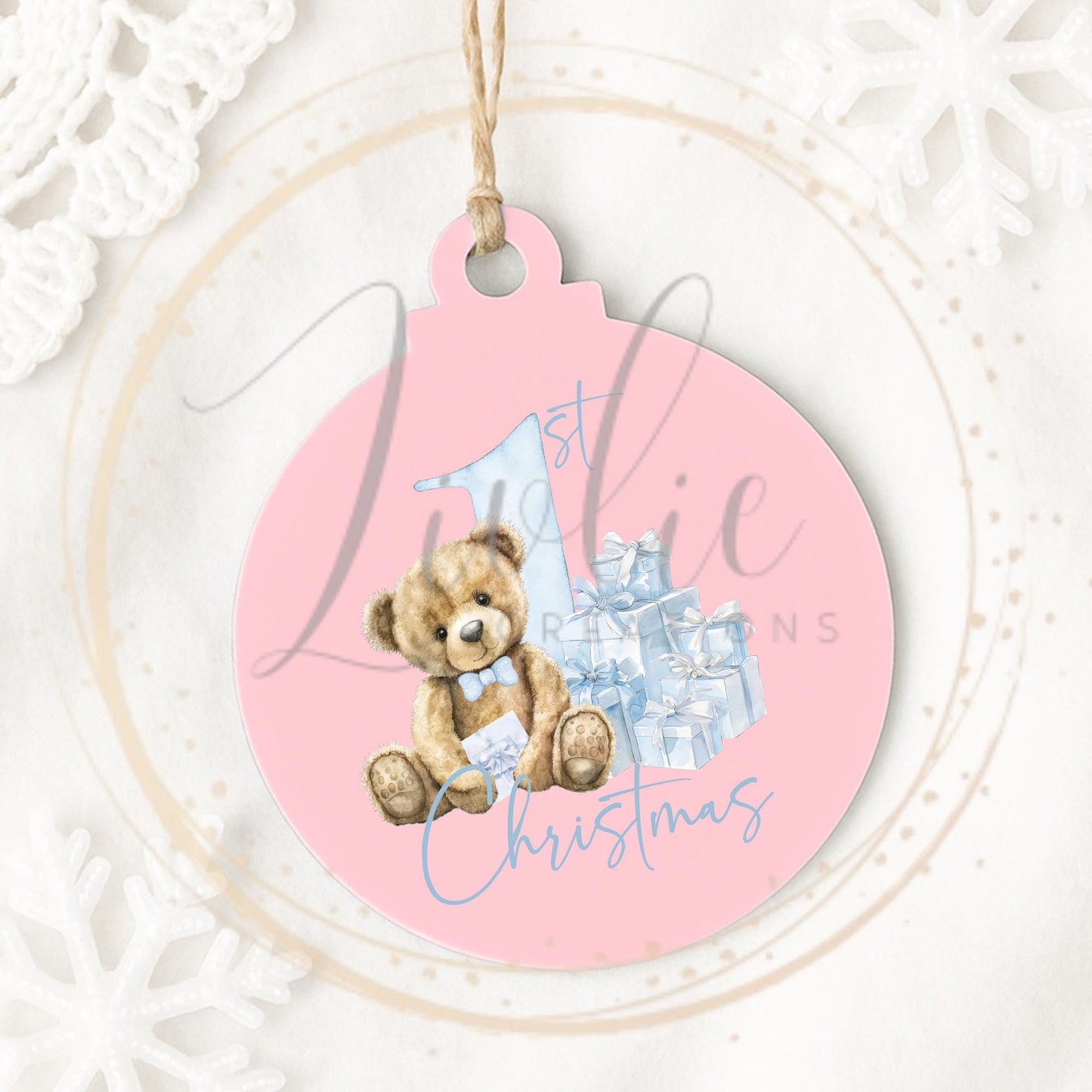 Baby's First Christmas Blue Teddy Bear Bauble
