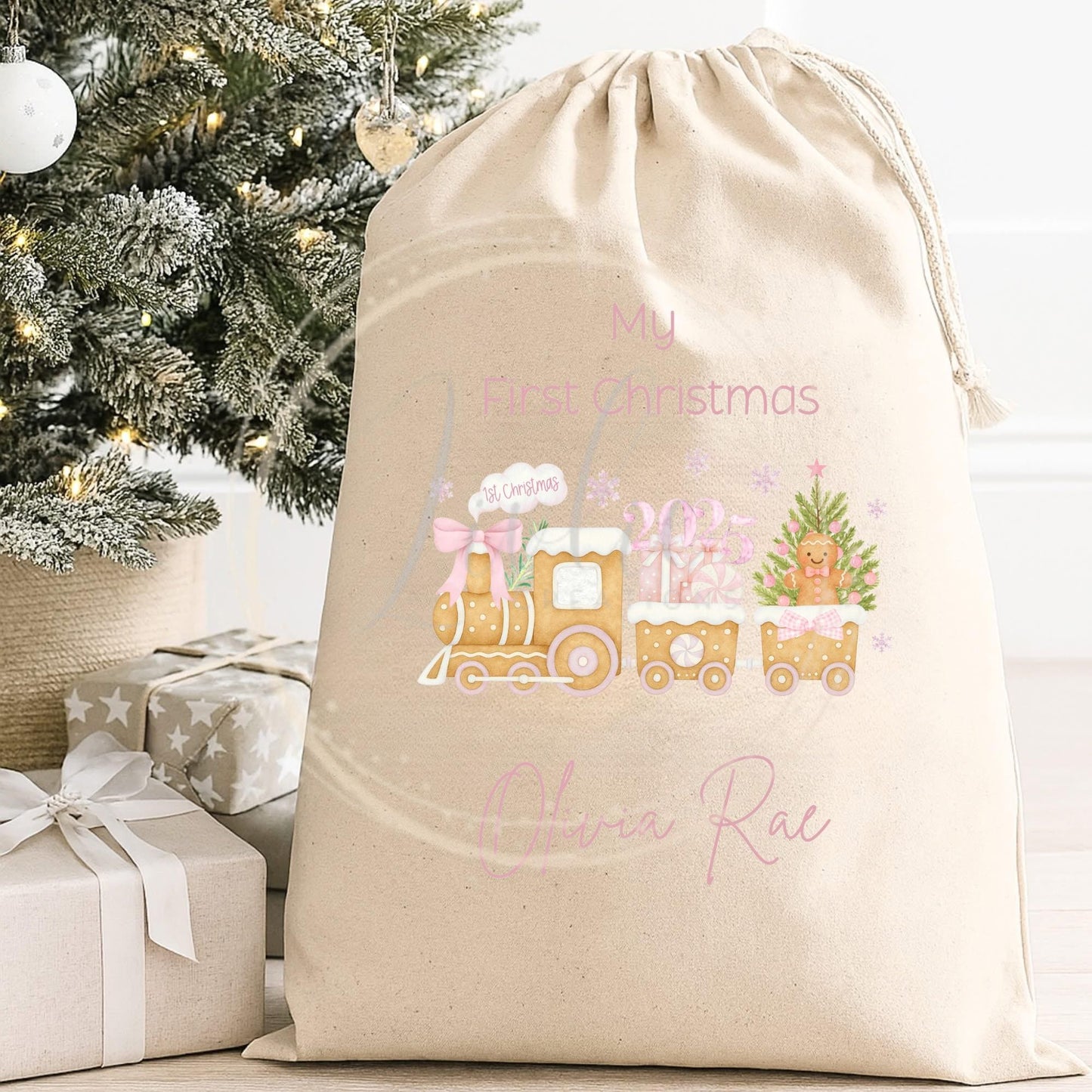 Personalised 1st Christmas Train Design Sack