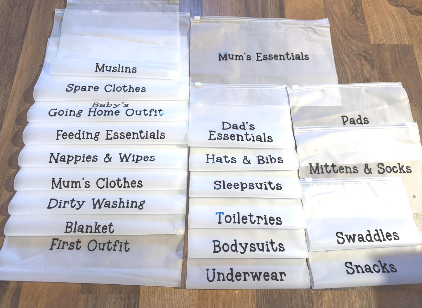 Hospital Bag Organiser Pouches: Mum & Baby Essentials - Set of 20