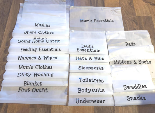 Hospital Bag Organiser Pouches: Mum & Baby Essentials - Set of 20