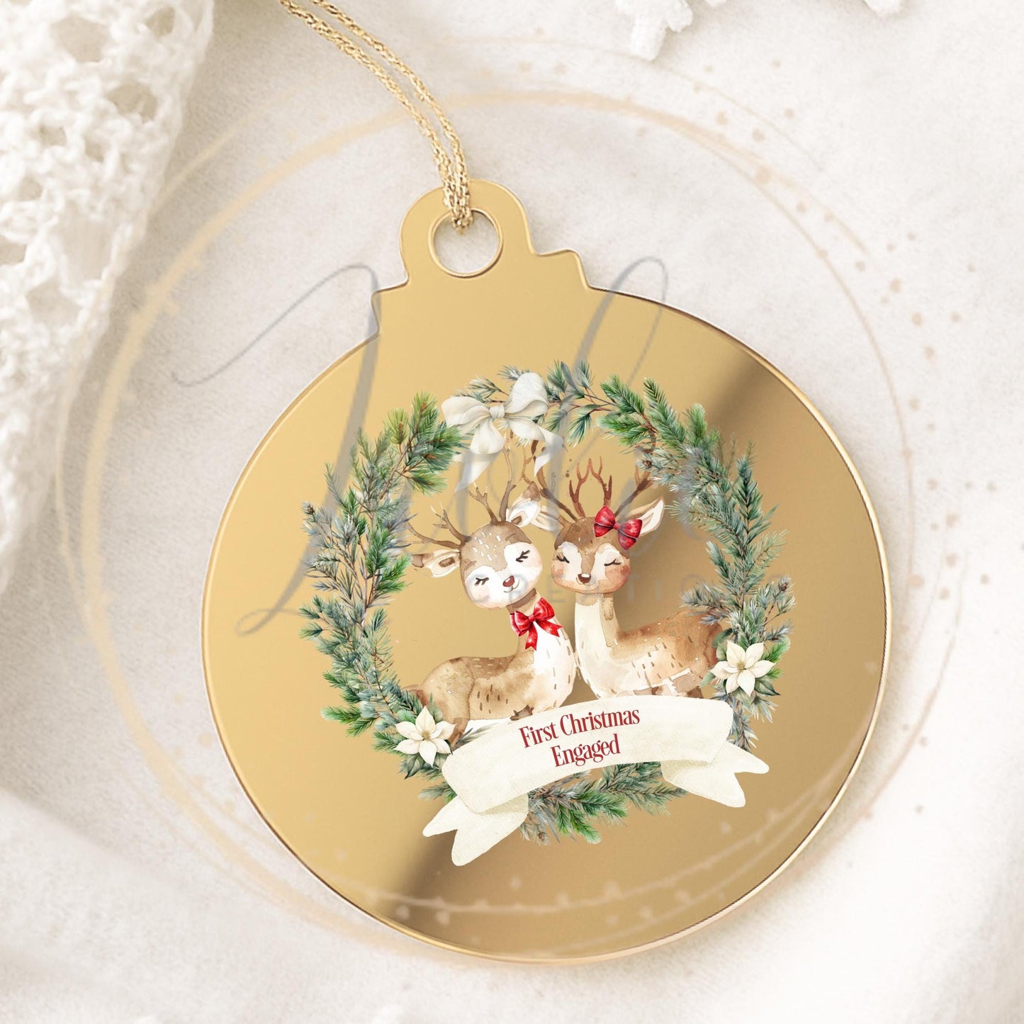 First Christmas Engaged Reindeer Bauble