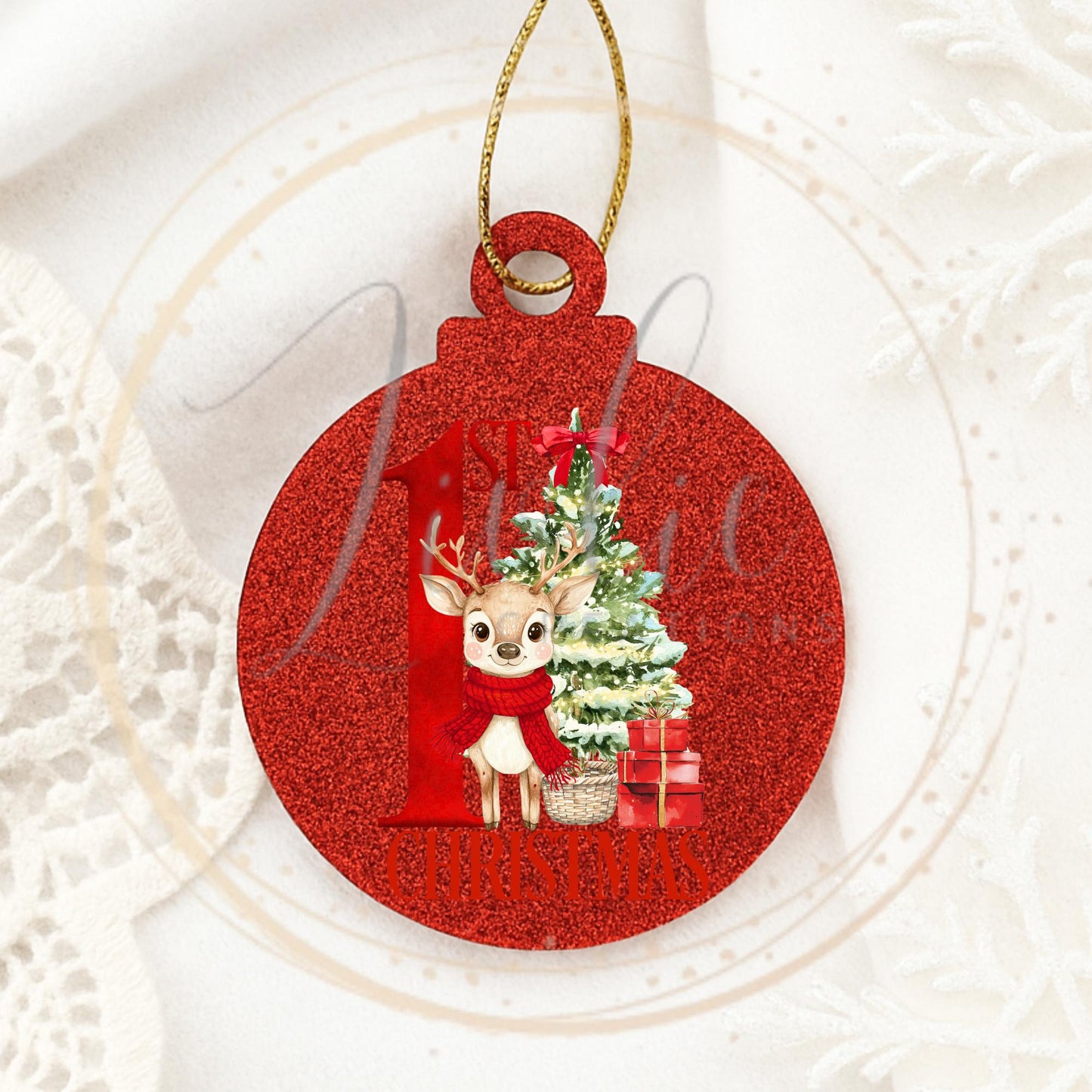 Baby's First Christmas Bauble Red Reindeer