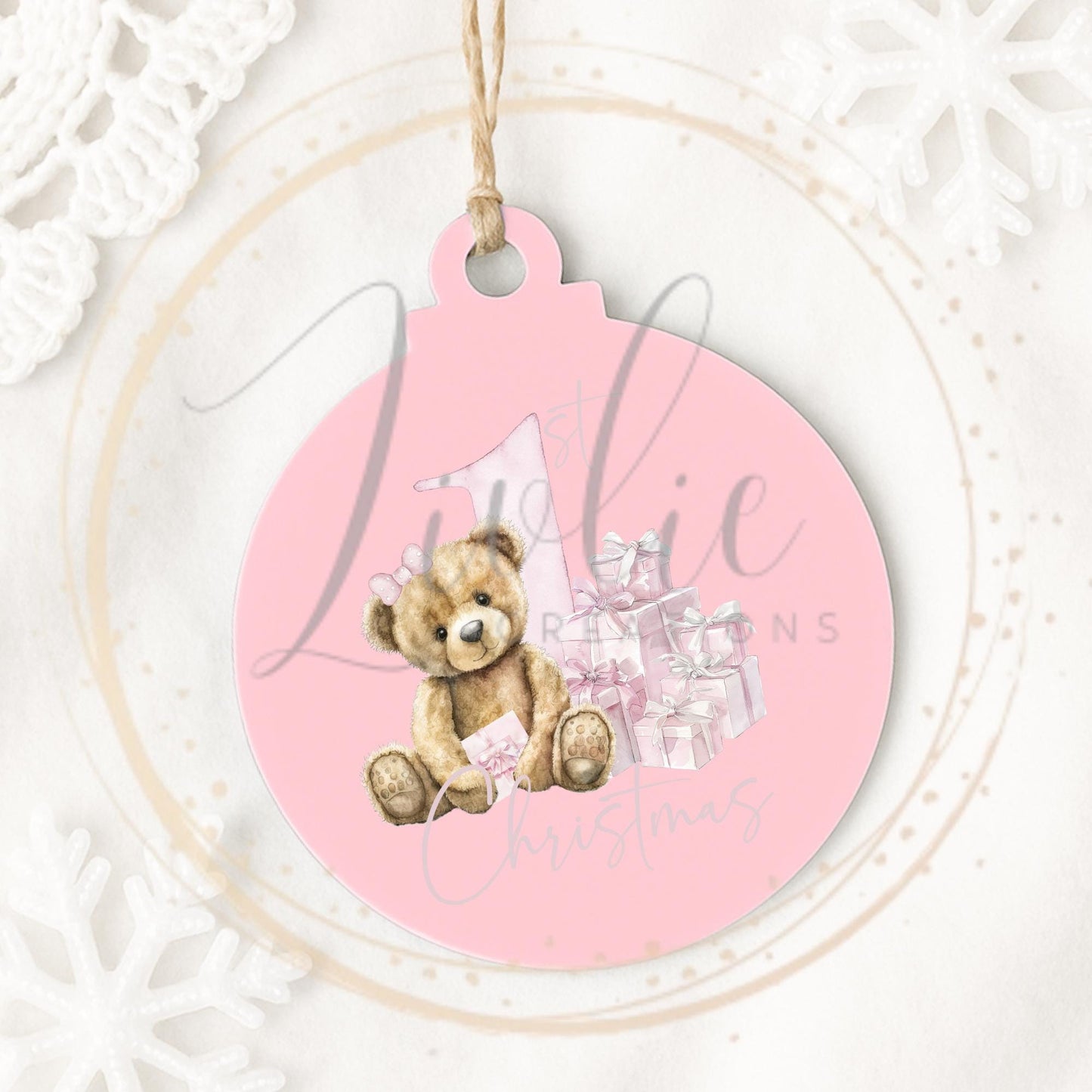 Baby's First Christmas Pink Teddy Bear Bauble