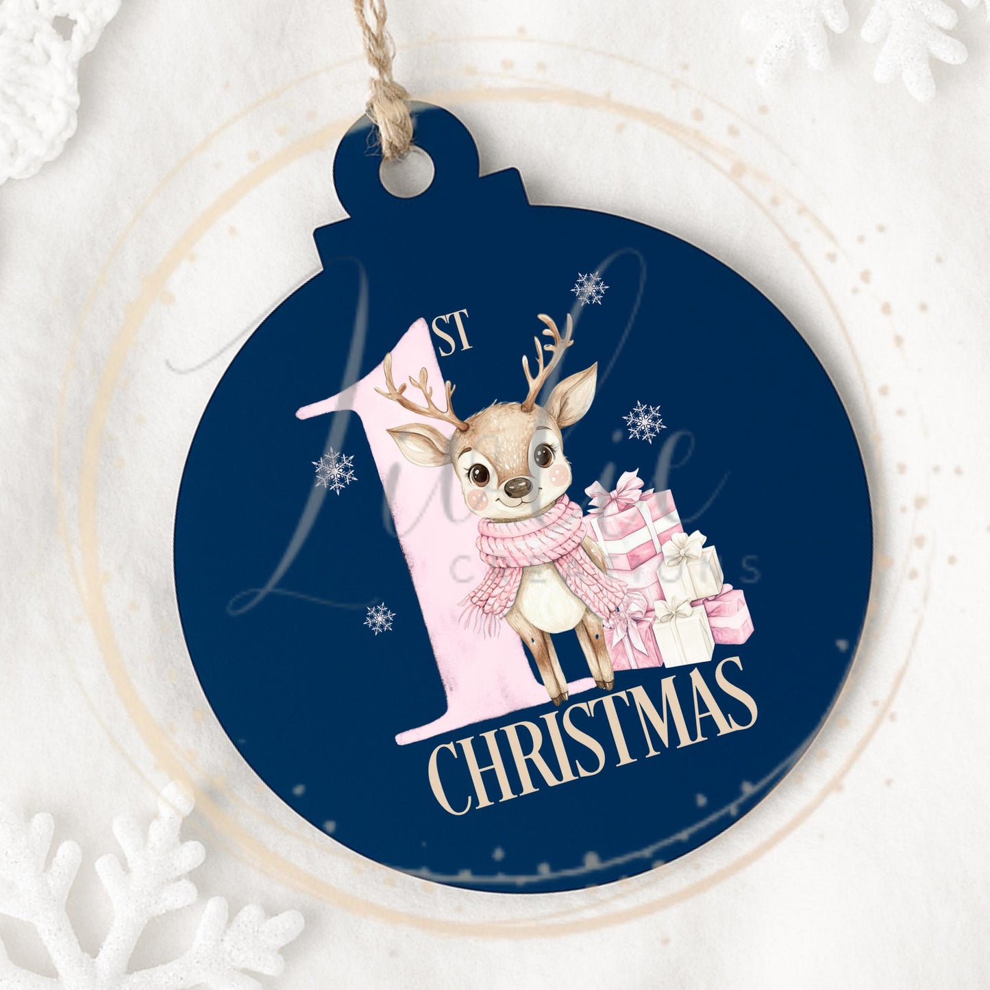 Baby's First Christmas Pink Reindeer Bauble