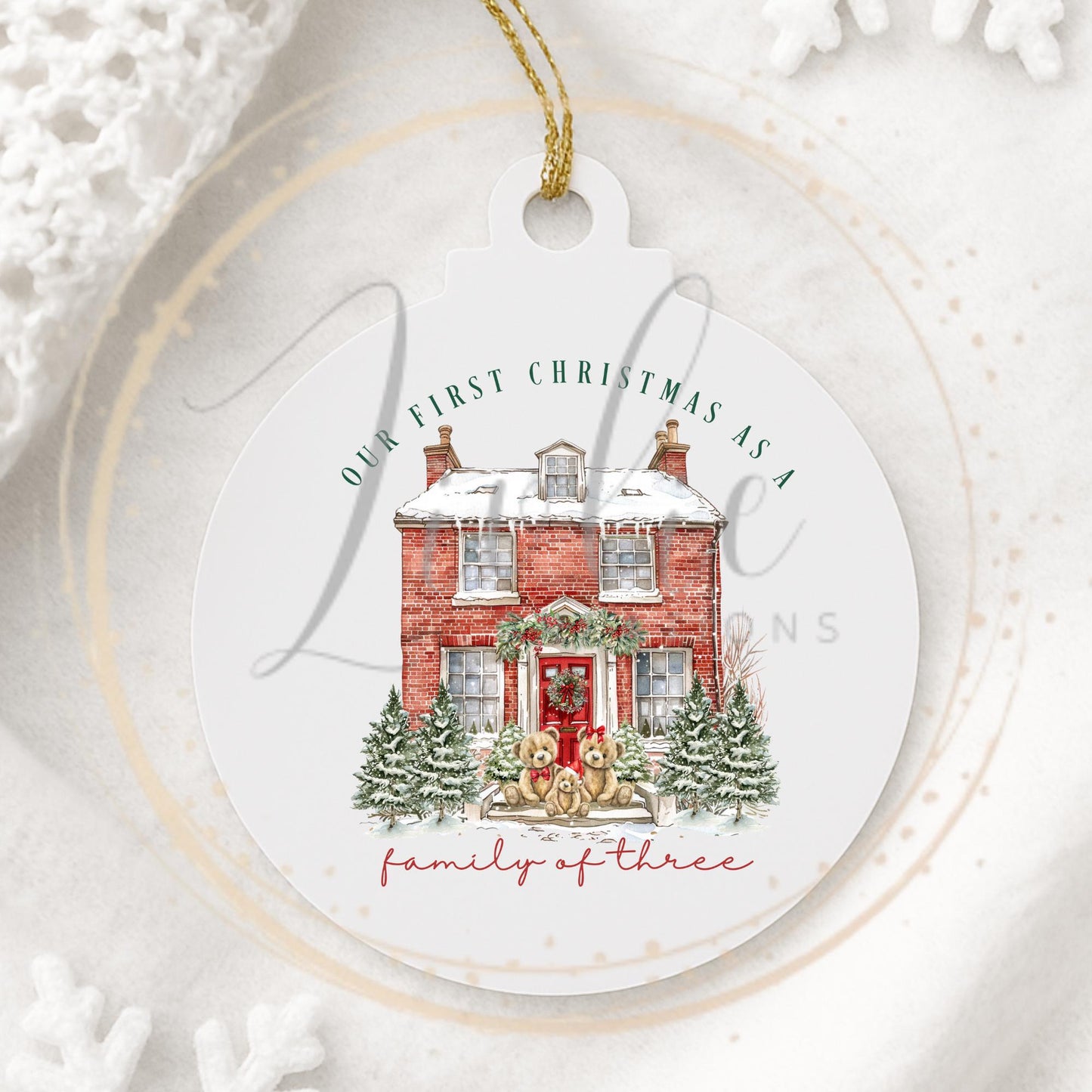 Family of 3 Christmas Ornament: Personalized First Christmas Bauble