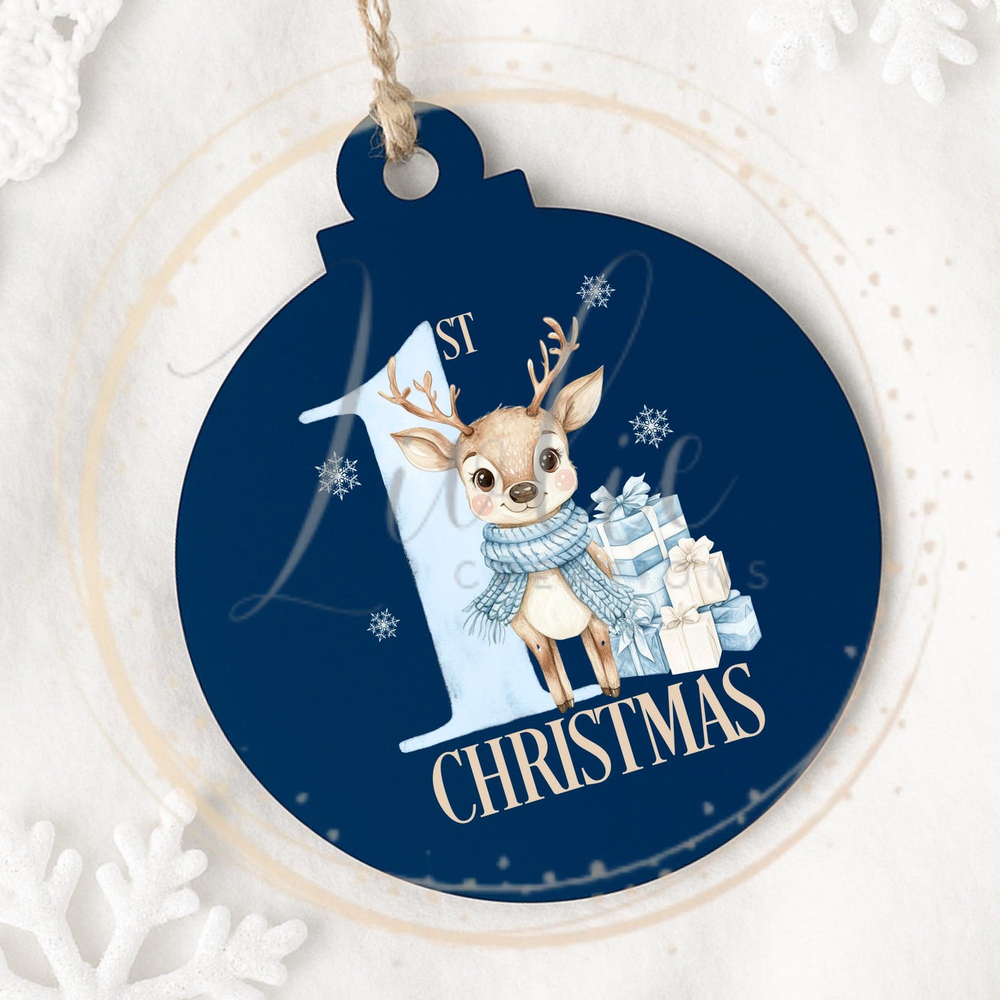 Baby's First Christmas Blue Reindeer Bauble