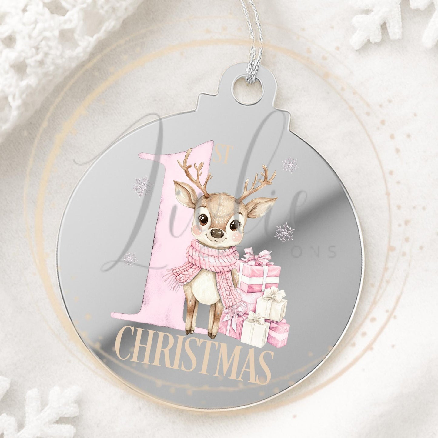 Baby's First Christmas Pink Reindeer Bauble