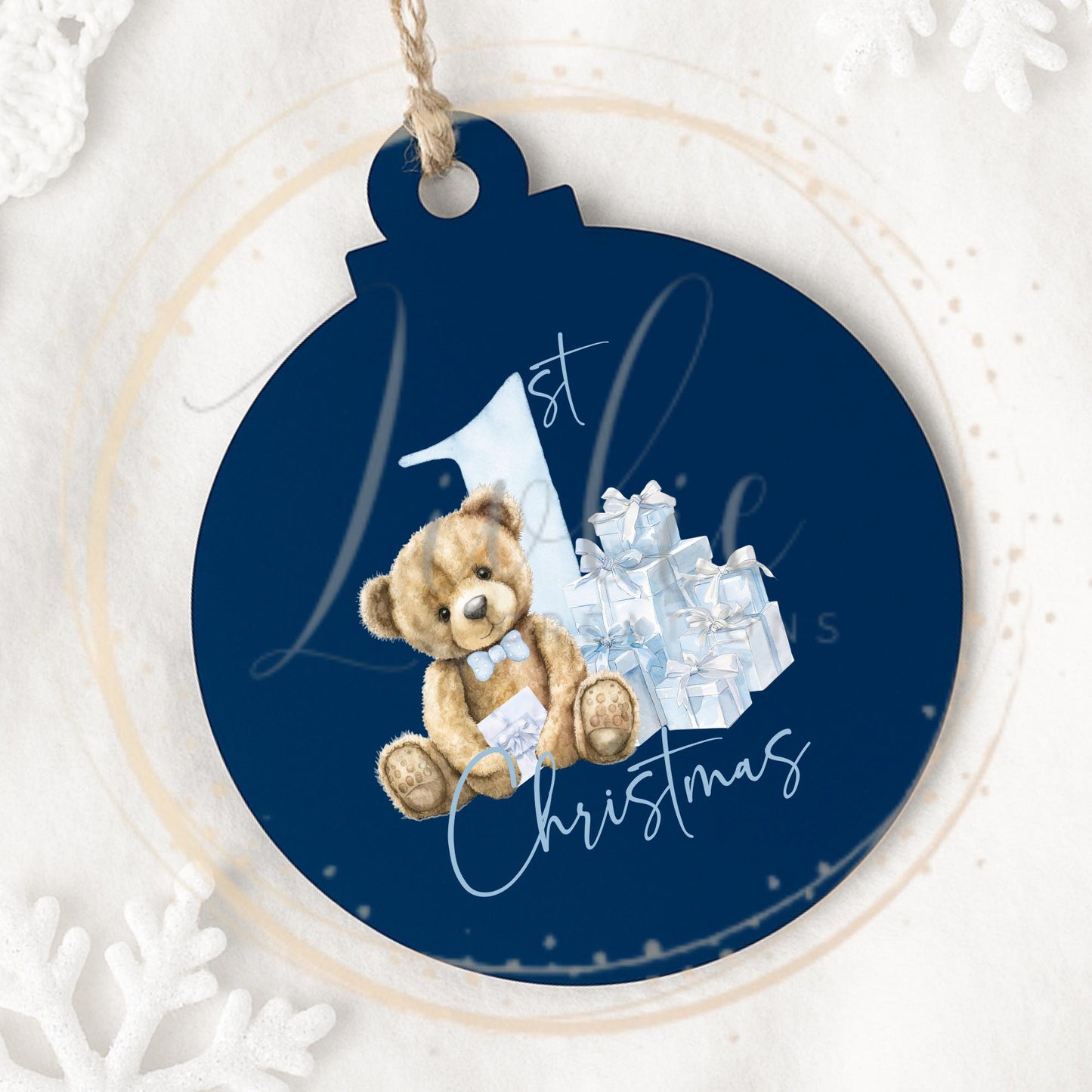 Baby's First Christmas Blue Teddy Bear Bauble