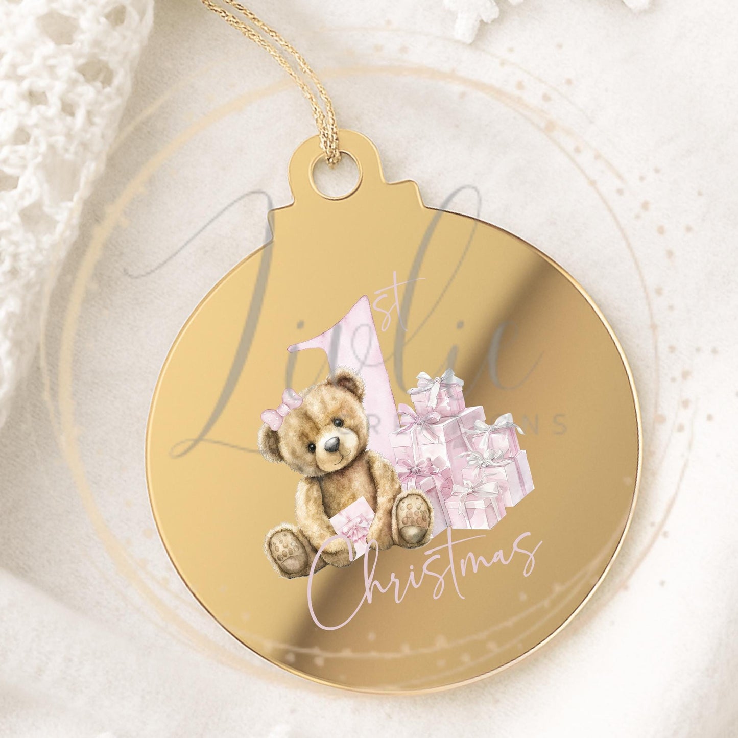 Baby's First Christmas Pink Teddy Bear Bauble