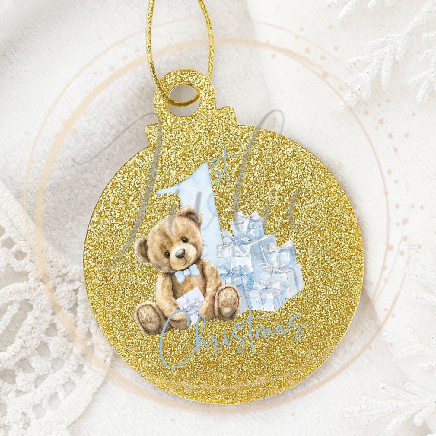 Baby's First Christmas Blue Teddy Bear Bauble
