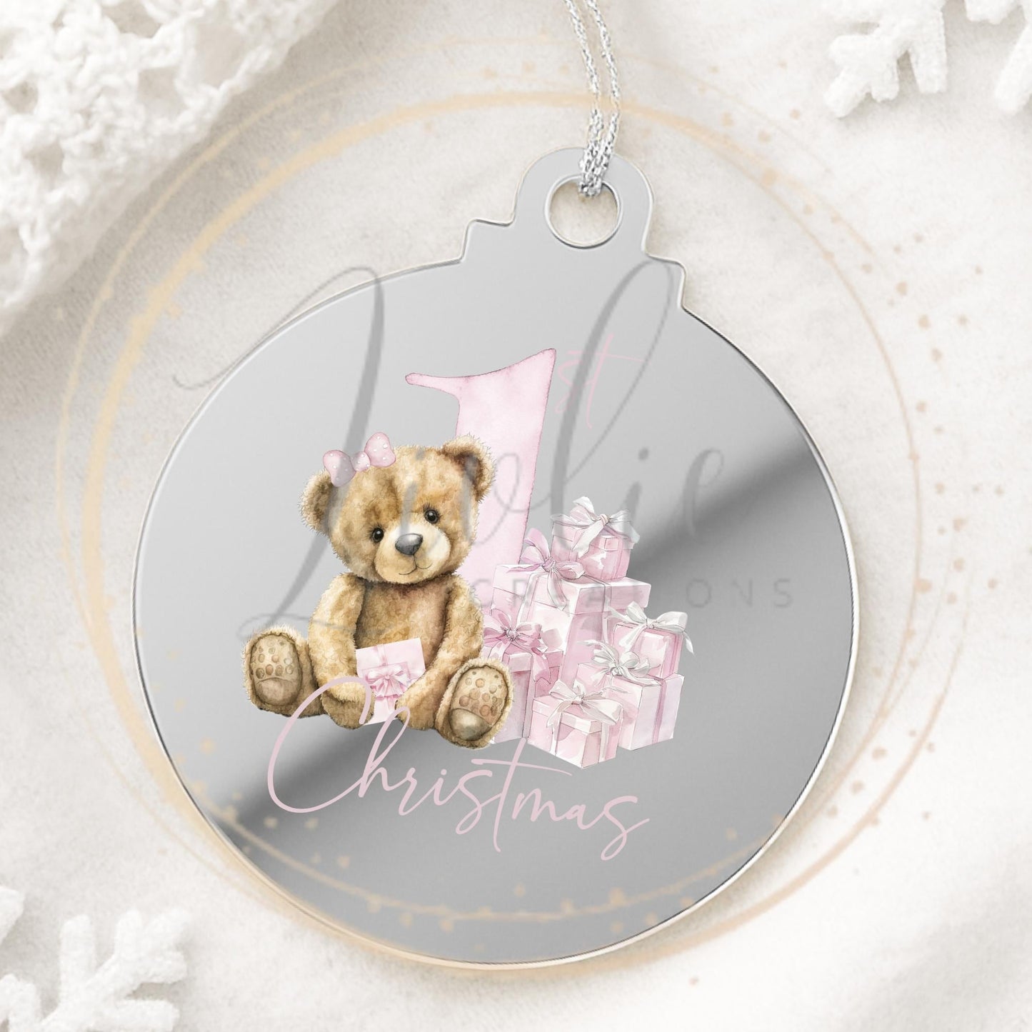 Baby's First Christmas Pink Teddy Bear Bauble
