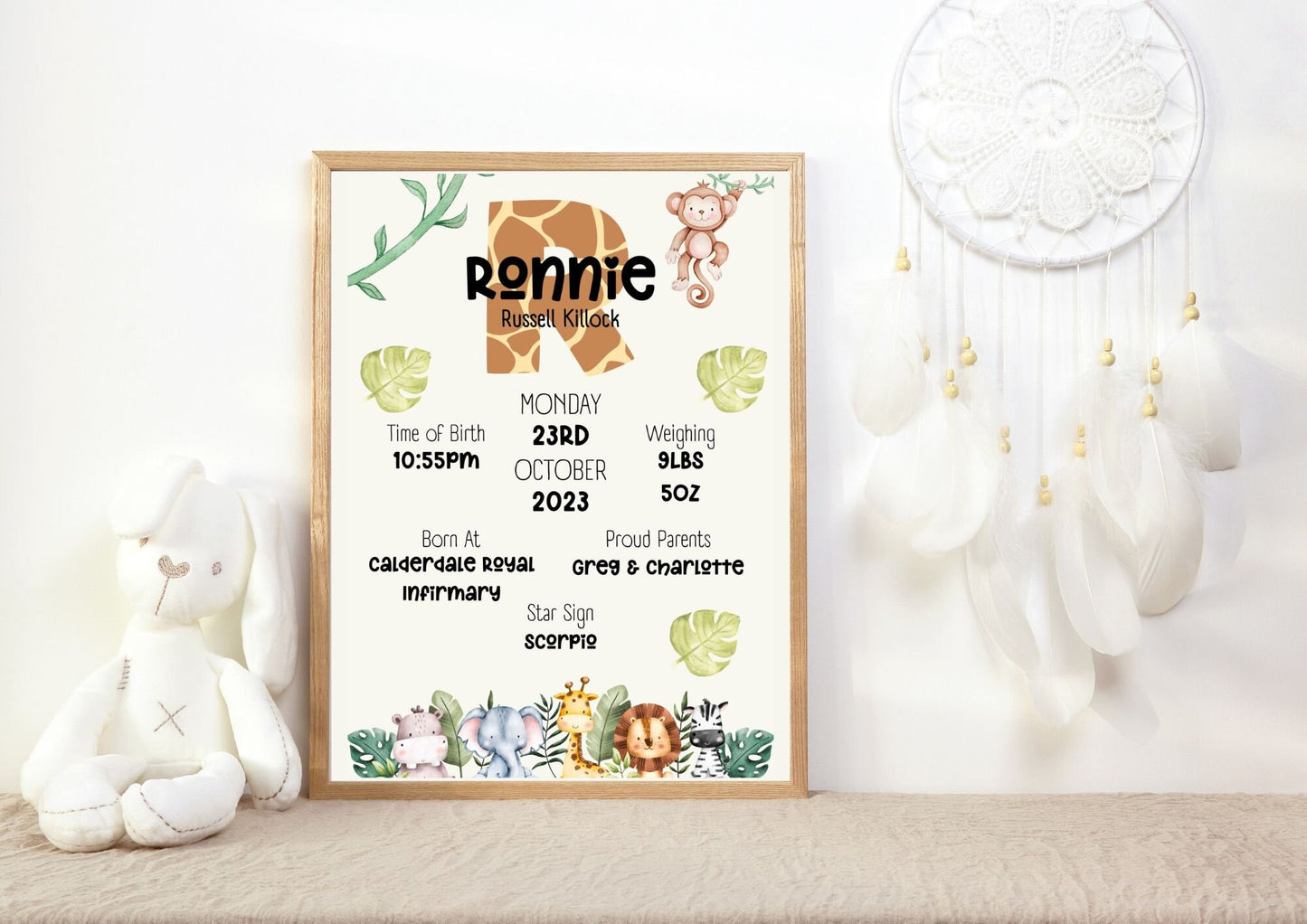 Safari Birth Announcement Print: Personalized Nursery Decor