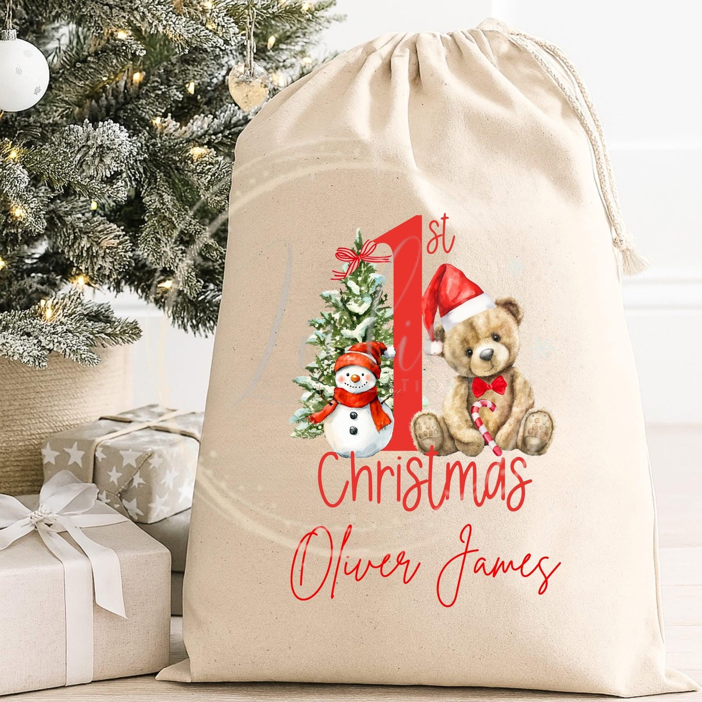 Personalised Teddy Bear 1st Christmas Sack