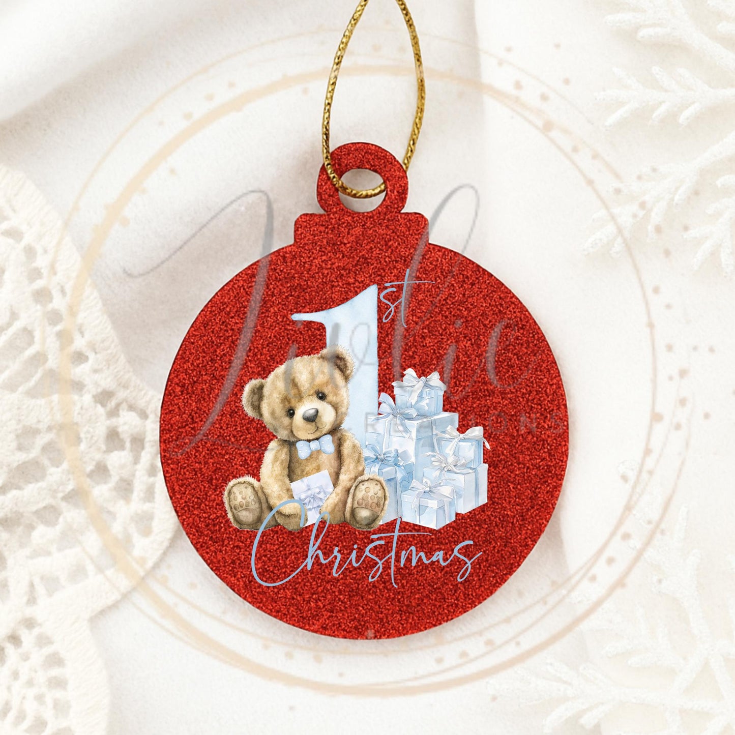 Baby's First Christmas Blue Teddy Bear Bauble